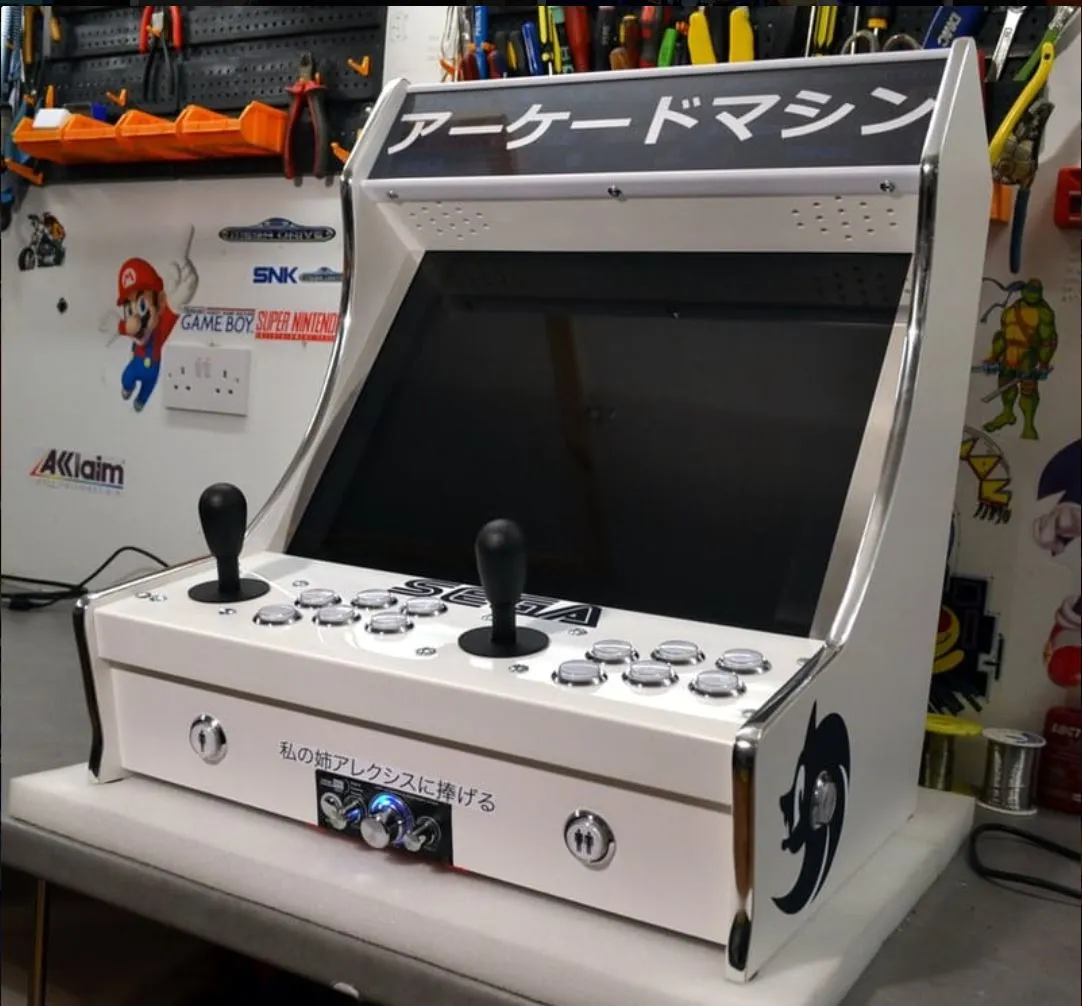 Custom MAME arcade machine built in a retro gaming workshop